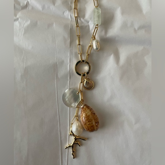 Mignonne Gavigan Coraline Necklace Goldtone Paperclip Chain Shells Pearl NEW - Picture 6 of 8
